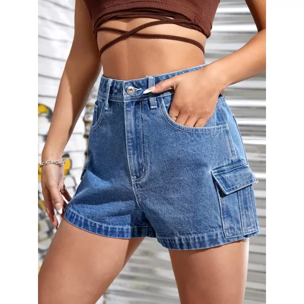 SweatyRocks Women's Casual High Rise Zip Up Denim Shorts Straight Leg Flap Pocket Jean Shorts