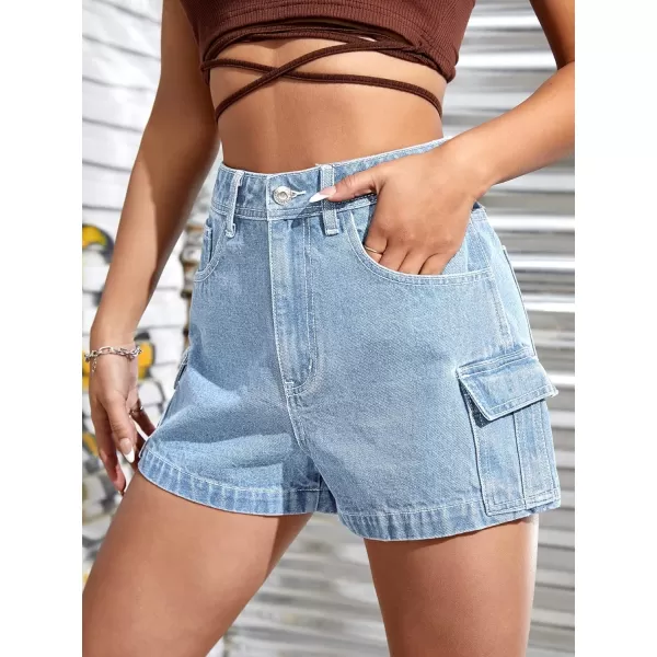SweatyRocks Women's Casual High Rise Zip Up Denim Shorts Straight Leg Flap Pocket Jean Shorts