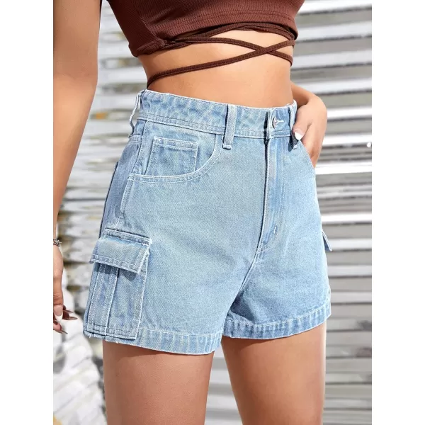 SweatyRocks Women's Casual High Rise Zip Up Denim Shorts Straight Leg Flap Pocket Jean Shorts