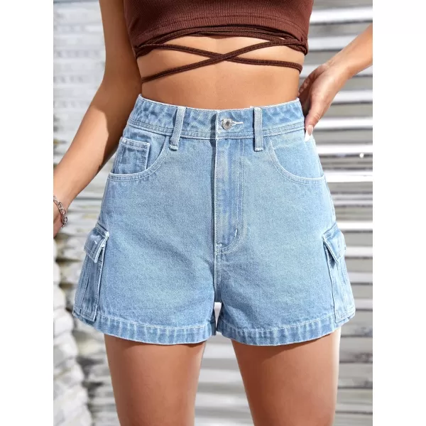 SweatyRocks Women's Casual High Rise Zip Up Denim Shorts Straight Leg Flap Pocket Jean Shorts