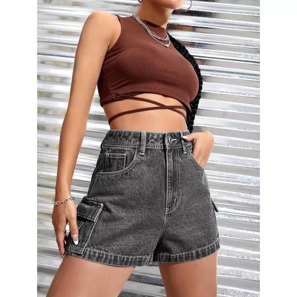 SweatyRocks Women's Casual High Rise Zip Up Denim Shorts Straight Leg Flap Pocket Jean Shorts