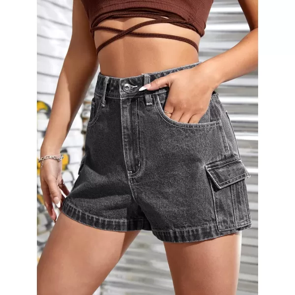 SweatyRocks Women's Casual High Rise Zip Up Denim Shorts Straight Leg Flap Pocket Jean Shorts