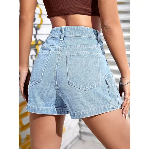 SweatyRocks Women's Casual High Rise Zip Up Denim Shorts Straight Leg Flap Pocket Jean Shorts