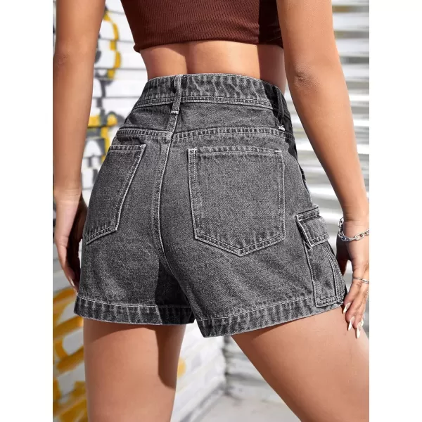 SweatyRocks Women's Casual High Rise Zip Up Denim Shorts Straight Leg Flap Pocket Jean Shorts