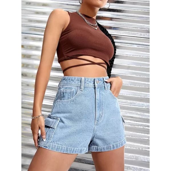SweatyRocks Women's Casual High Rise Zip Up Denim Shorts Straight Leg Flap Pocket Jean Shorts