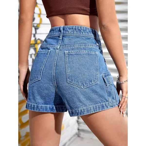 SweatyRocks Women's Casual High Rise Zip Up Denim Shorts Straight Leg Flap Pocket Jean Shorts