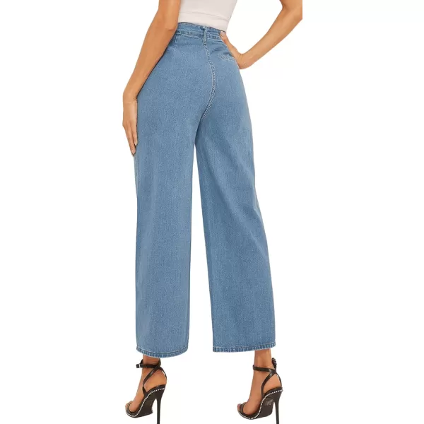 SweatyRocks Women's Casual High Waist Button Fly Jeans Wide Leg Baggy Cropped Denim Pants