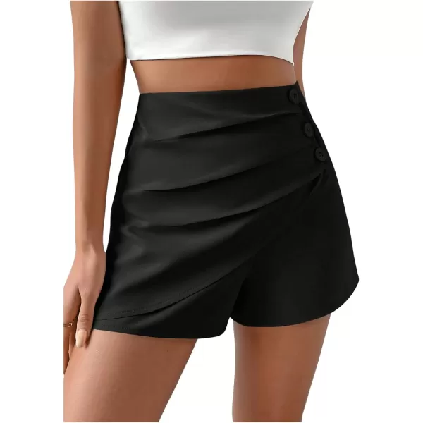 SweatyRocks Women's Casual High Waist Button Front Wrap Shorts Solid Ruched Skort Skirt