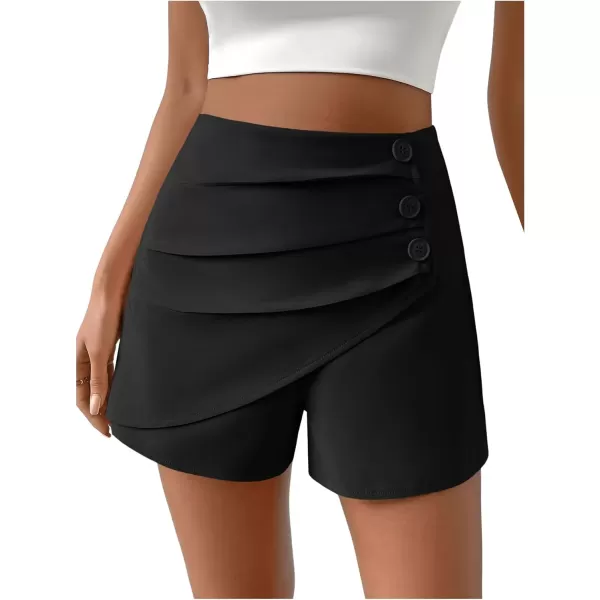SweatyRocks Women's Casual High Waist Button Front Wrap Shorts Solid Ruched Skort Skirt