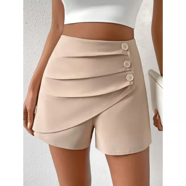 SweatyRocks Women's Casual High Waist Button Front Wrap Shorts Solid Ruched Skort Skirt