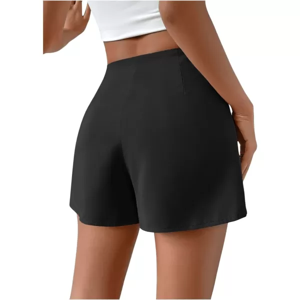 SweatyRocks Women's Casual High Waist Button Front Wrap Shorts Solid Ruched Skort Skirt