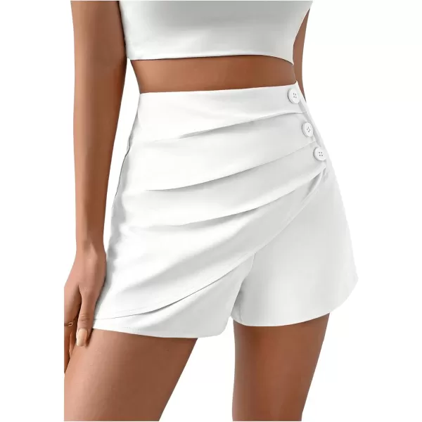 SweatyRocks Women's Casual High Waist Button Front Wrap Shorts Solid Ruched Skort Skirt