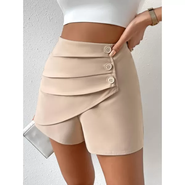 SweatyRocks Women's Casual High Waist Button Front Wrap Shorts Solid Ruched Skort Skirt