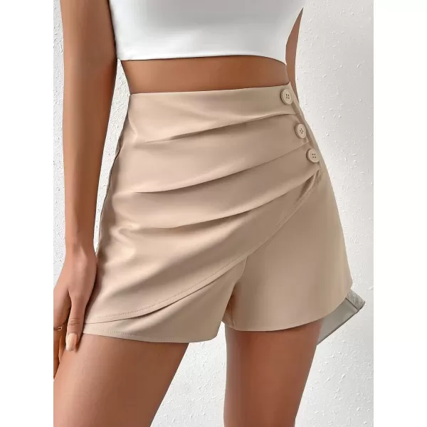 SweatyRocks Women's Casual High Waist Button Front Wrap Shorts Solid Ruched Skort Skirt