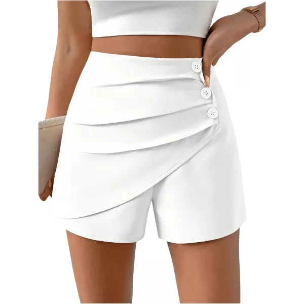 SweatyRocks Women's Casual High Waist Button Front Wrap Shorts Solid Ruched Skort Skirt