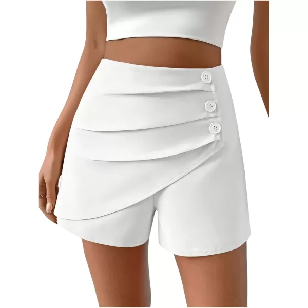 SweatyRocks Women's Casual High Waist Button Front Wrap Shorts Solid Ruched Skort Skirt
