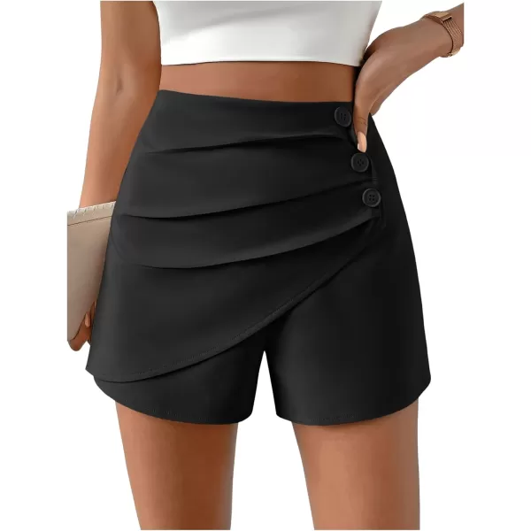 SweatyRocks Women's Casual High Waist Button Front Wrap Shorts Solid Ruched Skort Skirt