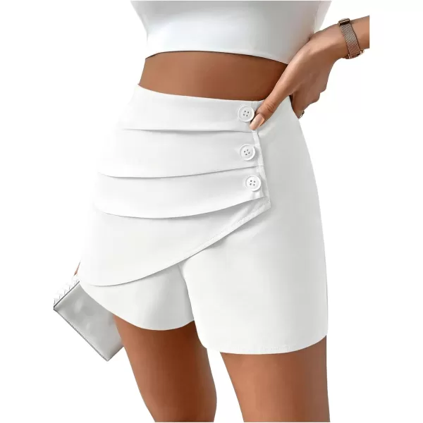 SweatyRocks Women's Casual High Waist Button Front Wrap Shorts Solid Ruched Skort Skirt
