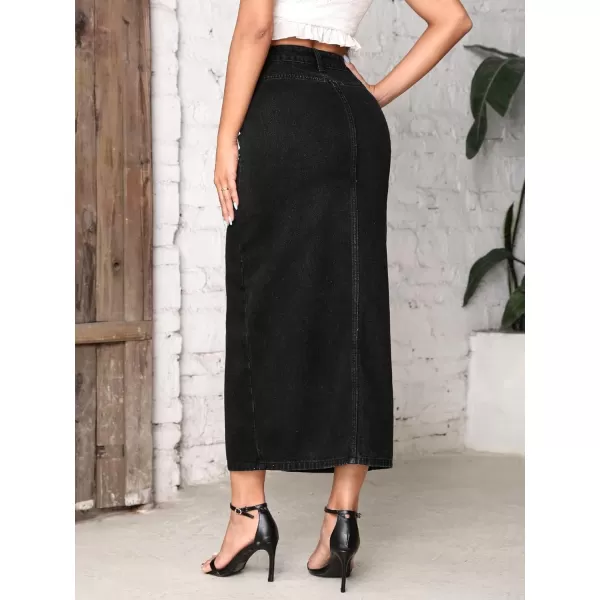 SweatyRocks Women's Casual High Waist Denim Skirt Split Hem Raw Trim Midi Jean Skirts