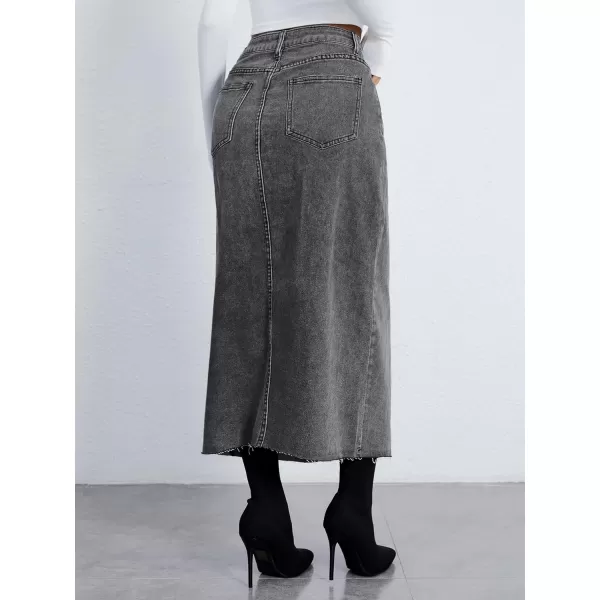SweatyRocks Women's Casual High Waist Denim Skirt Split Hem Raw Trim Midi Jean Skirts