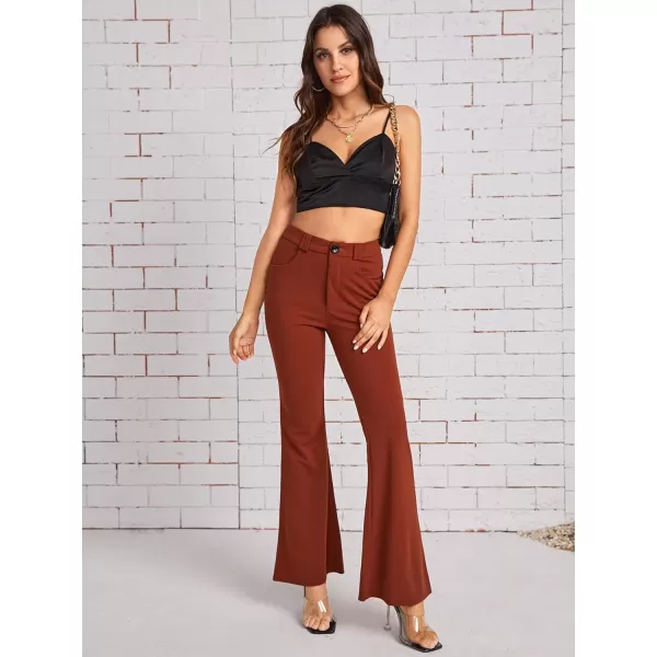 SweatyRocks Women's Casual High Waist Flare Leg Bell Bottom Pants Work Office Trousers
