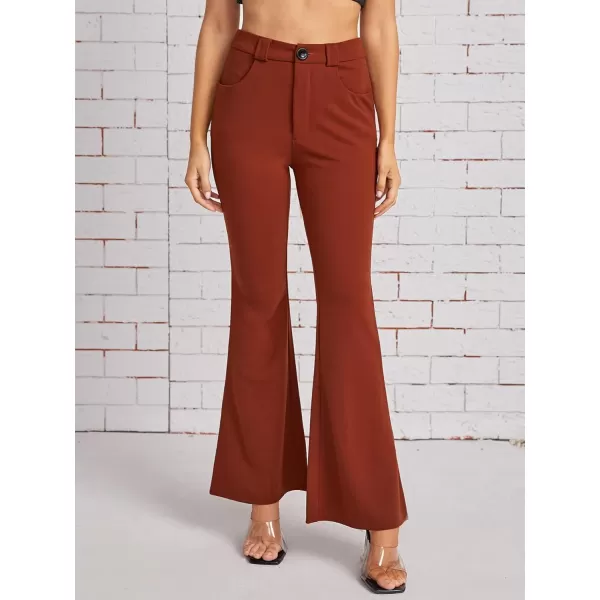 SweatyRocks Women's Casual High Waist Flare Leg Bell Bottom Pants Work Office Trousers