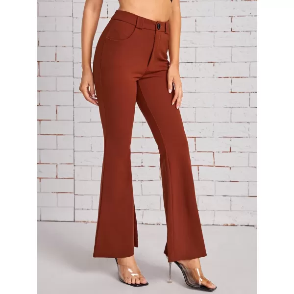 SweatyRocks Women's Casual High Waist Flare Leg Bell Bottom Pants Work Office Trousers