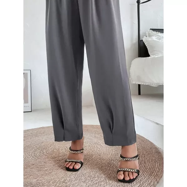 SweatyRocks Women's Casual High Waist Fold Pleated Straight Leg Trousers Work Pants with Pocket