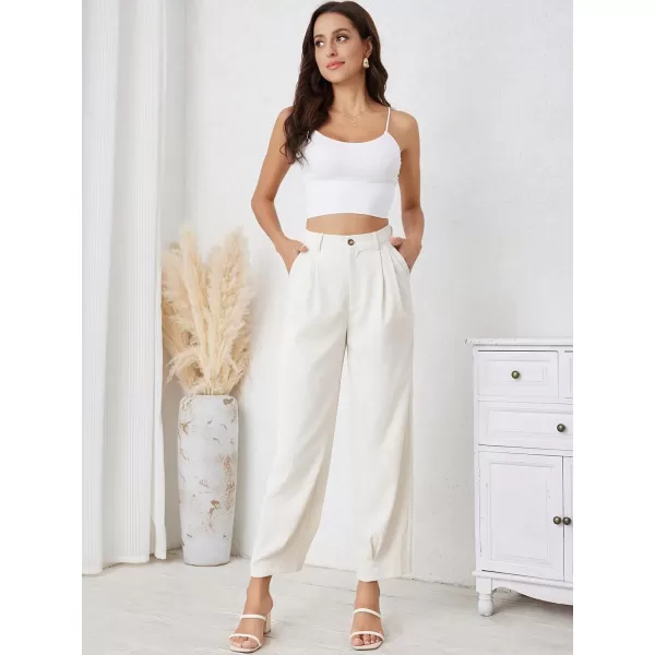 SweatyRocks Women's Casual High Waist Fold Pleated Straight Leg Trousers Work Pants with Pocket