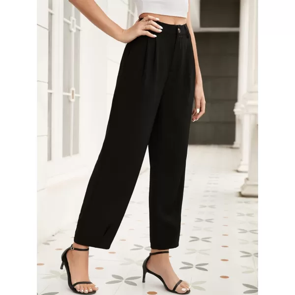 SweatyRocks Women's Casual High Waist Fold Pleated Straight Leg Trousers Work Pants with Pocket