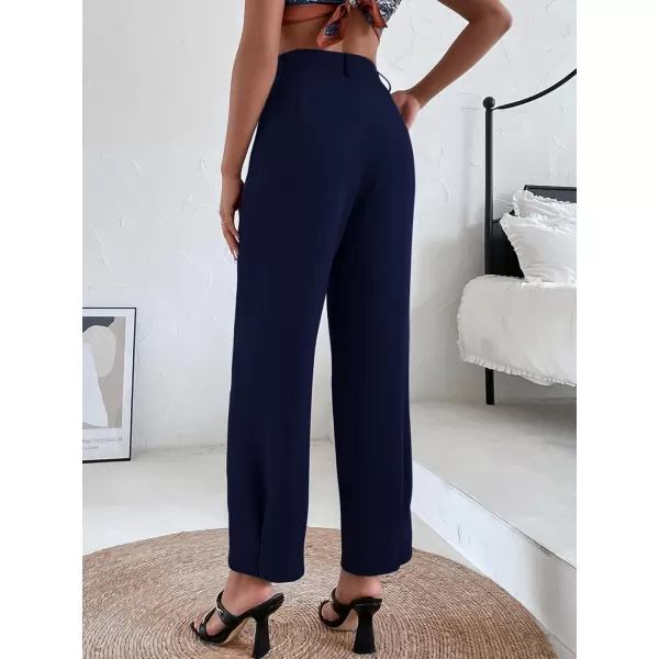 SweatyRocks Women's Casual High Waist Fold Pleated Straight Leg Trousers Work Pants with Pocket