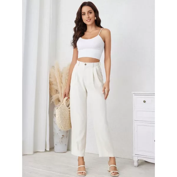 SweatyRocks Women's Casual High Waist Fold Pleated Straight Leg Trousers Work Pants with Pocket