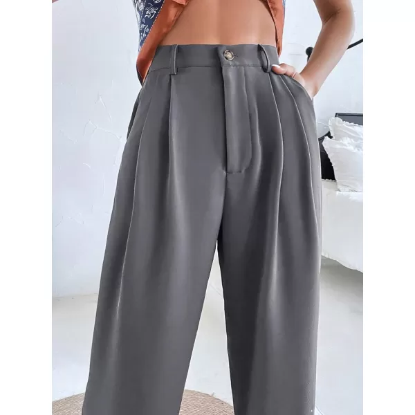 SweatyRocks Women's Casual High Waist Fold Pleated Straight Leg Trousers Work Pants with Pocket