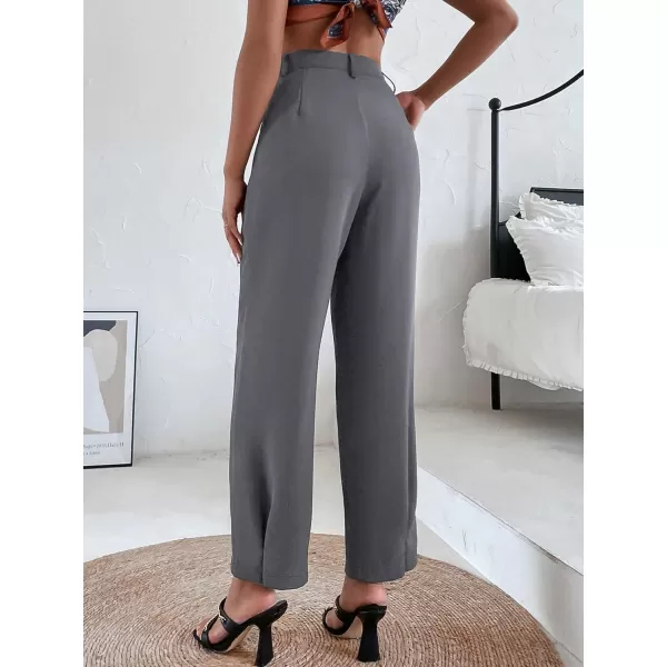 SweatyRocks Women's Casual High Waist Fold Pleated Straight Leg Trousers Work Pants with Pocket