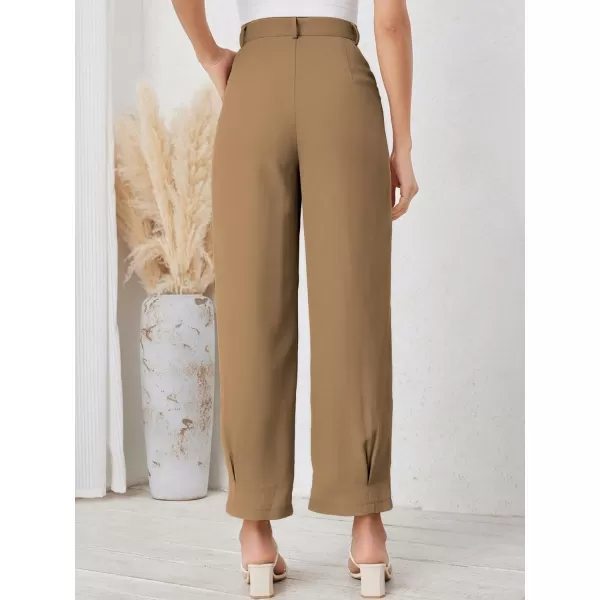 SweatyRocks Women's Casual High Waist Fold Pleated Straight Leg Trousers Work Pants with Pocket