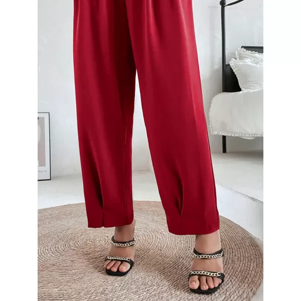 SweatyRocks Women's Casual High Waist Fold Pleated Straight Leg Trousers Work Pants with Pocket