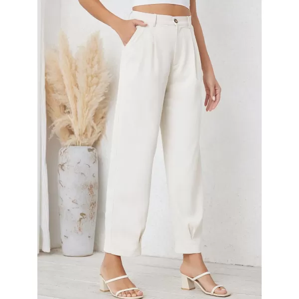 SweatyRocks Women's Casual High Waist Fold Pleated Straight Leg Trousers Work Pants with Pocket