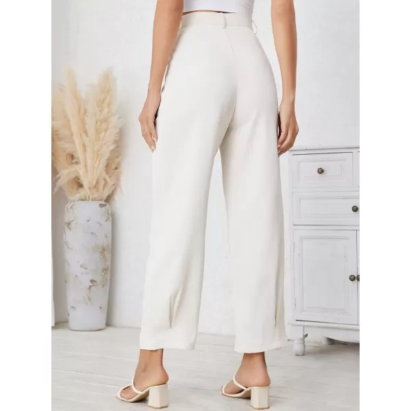 SweatyRocks Women's Casual High Waist Fold Pleated Straight Leg Trousers Work Pants with Pocket
