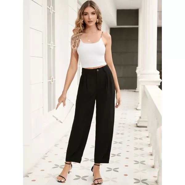 SweatyRocks Women's Casual High Waist Fold Pleated Straight Leg Trousers Work Pants with Pocket