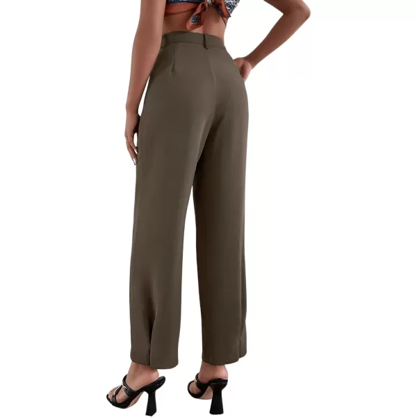SweatyRocks Women's Casual High Waist Fold Pleated Straight Leg Trousers Work Pants with Pocket
