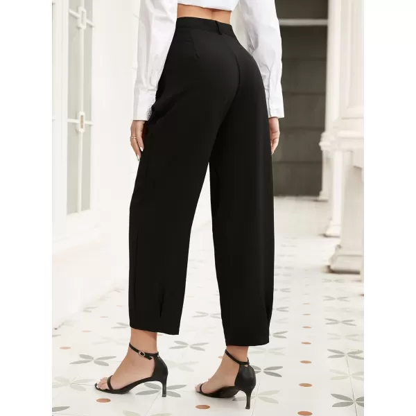 SweatyRocks Women's Casual High Waist Fold Pleated Straight Leg Trousers Work Pants with Pocket