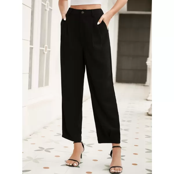 SweatyRocks Women's Casual High Waist Fold Pleated Straight Leg Trousers Work Pants with Pocket