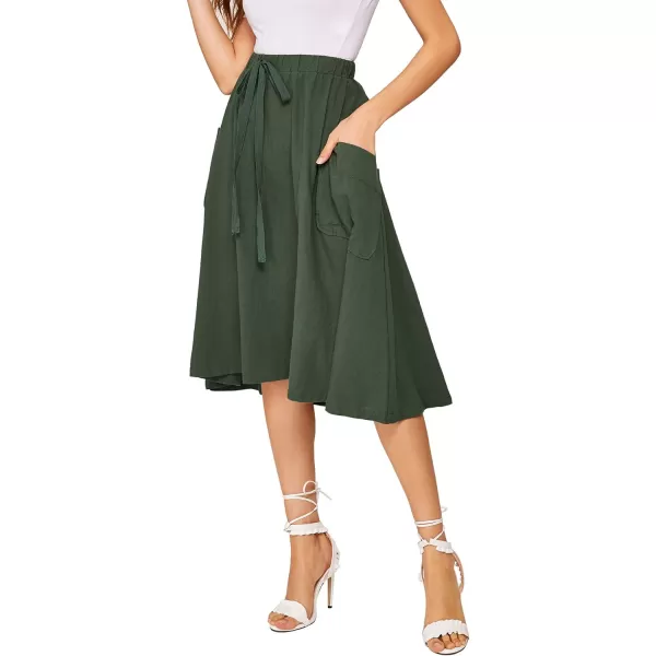 SweatyRocks Women's Casual High Waist Pleated A-Line Midi Skirt with Pocket