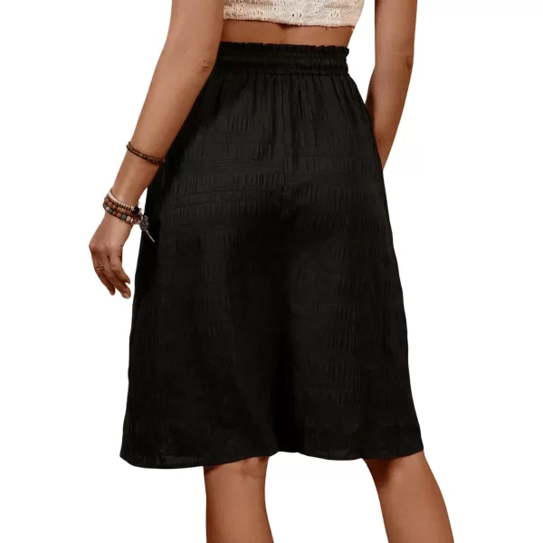 SweatyRocks Women's Casual High Waist Pleated A-Line Midi Skirt with Pocket