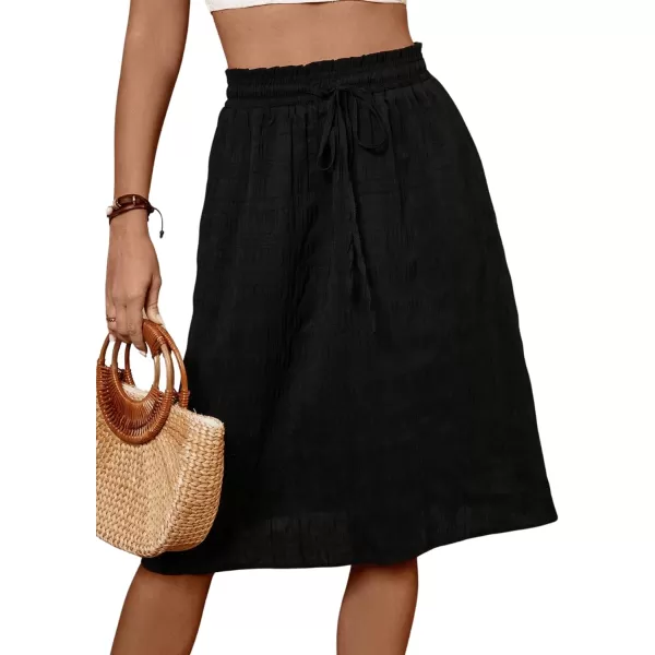 SweatyRocks Women's Casual High Waist Pleated A-Line Midi Skirt with Pocket