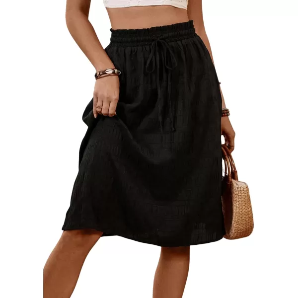SweatyRocks Women's Casual High Waist Pleated A-Line Midi Skirt with Pocket