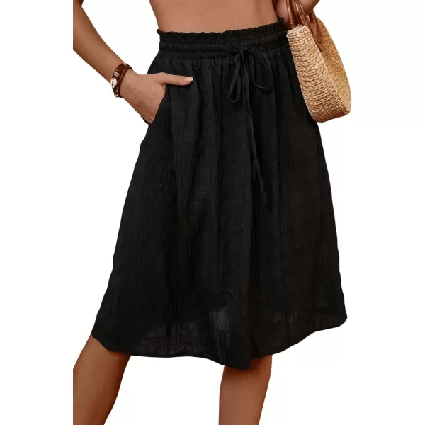 SweatyRocks Women's Casual High Waist Pleated A-Line Midi Skirt with Pocket