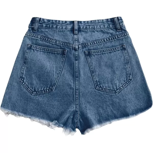 SweatyRocks Women's Casual High Waist Raw Hem Ripped Denim Jean Shorts with Pocket