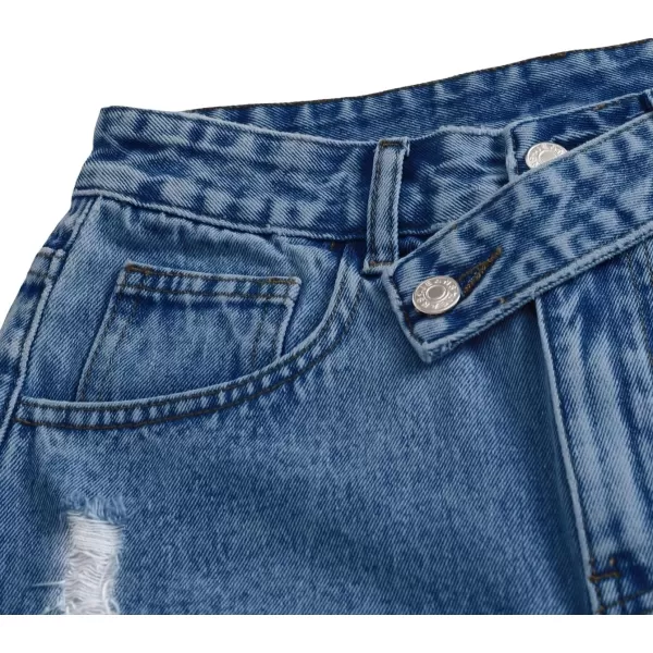 SweatyRocks Women's Casual High Waist Raw Hem Ripped Denim Jean Shorts with Pocket