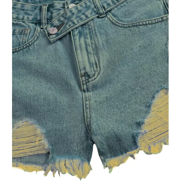 SweatyRocks Women's Casual High Waist Raw Hem Ripped Denim Jean Shorts with Pocket